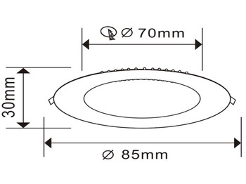 Construction equipment Unused LED Panel Recessed 5W - LED SMD - Round - 3000K (warm white) - 400 Lumens - AC220-240V - IP20 - Lifetime: 30,000 hours - Driver included - Dimensions: 85mm x 20mm - Mounting diameter: 70mm - Be: picture 3