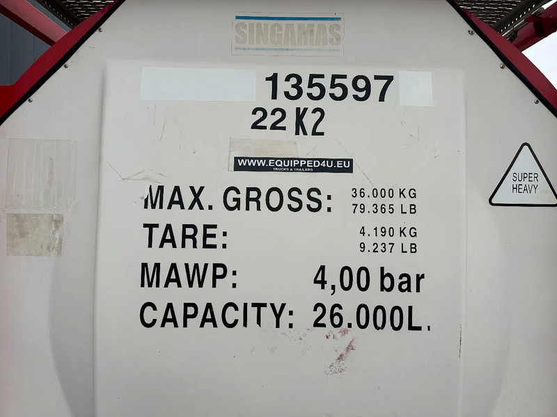 Storage tank for transportation of fuel SINGAMAS 20FT ISO, 26.000L/1-COMP/3 BAFFELS/3 manholes, 5Y: 08-2027, L4BN, T11: picture 14